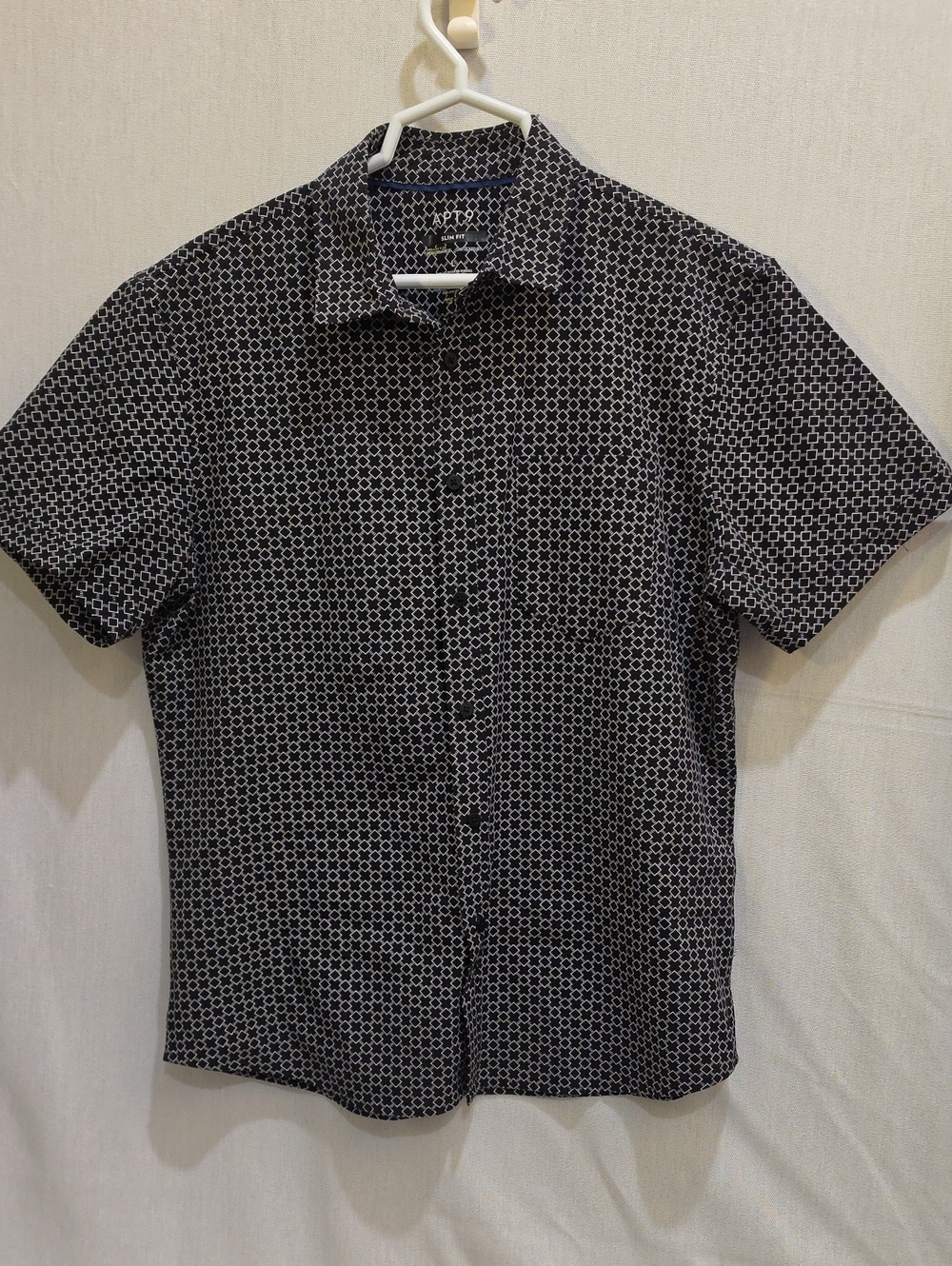 Apt. 9 Black Short-Sleeve Button-Down with White Geometric Print